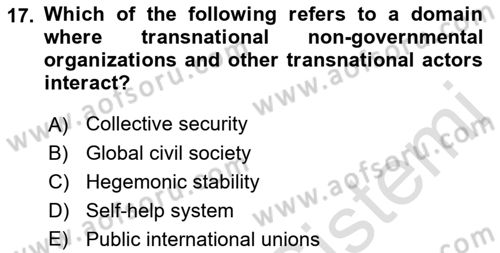 International Organization And Global Governance Dersi 2021 - 2022 Yılı Yaz Okulu Sınav Soruları 17. Soru