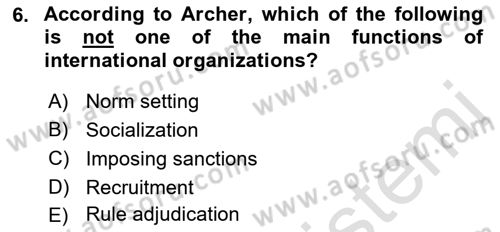 International Organization And Global Governance Dersi 2021 - 2022 Yılı Yaz Okulu Sınav Soruları 6. Soru