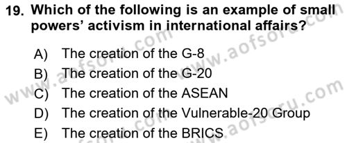 International Organization And Global Governance Dersi 2022 - 2023 Yılı (Final) Dönem Sonu Sınav Soruları 19. Soru