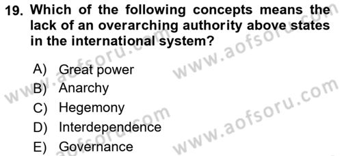 International Organization And Global Governance Dersi 2022 - 2023 Yılı Yaz Okulu Sınav Soruları 19. Soru