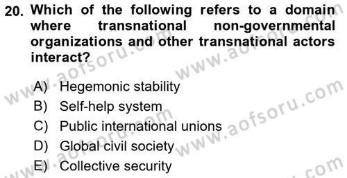 International Organization And Global Governance Dersi 2022 - 2023 Yılı Yaz Okulu Sınav Soruları 20. Soru