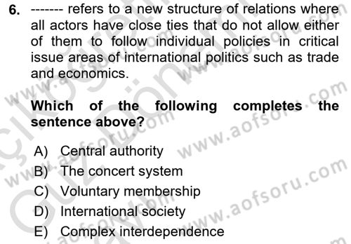 International Organization And Global Governance Dersi 2023 - 2024 Yılı (Vize) Ara Sınav Soruları 6. Soru