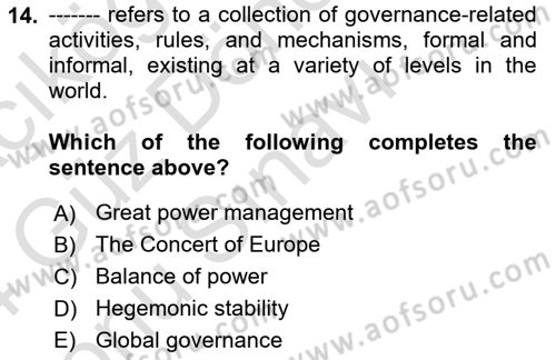 International Organization And Global Governance Dersi 2023 - 2024 Yılı (Final) Dönem Sonu Sınav Soruları 14. Soru