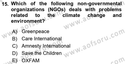 International Organization And Global Governance Dersi 2023 - 2024 Yılı (Final) Dönem Sonu Sınav Soruları 15. Soru