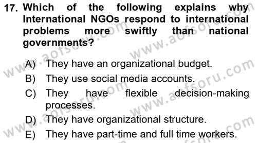 International Organization And Global Governance Dersi 2023 - 2024 Yılı (Final) Dönem Sonu Sınav Soruları 17. Soru