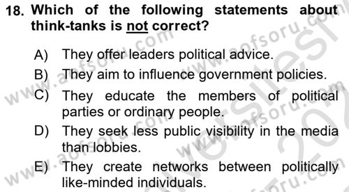 International Organization And Global Governance Dersi 2023 - 2024 Yılı (Final) Dönem Sonu Sınav Soruları 18. Soru