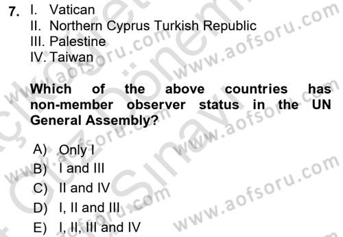 International Organization And Global Governance Dersi 2023 - 2024 Yılı (Final) Dönem Sonu Sınav Soruları 7. Soru