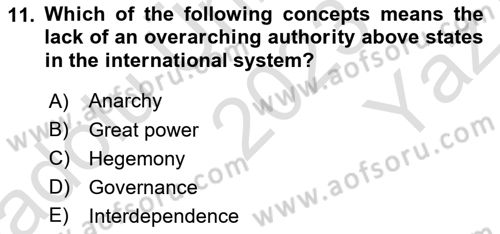 International Organization And Global Governance Dersi 2023 - 2024 Yılı Yaz Okulu Sınav Soruları 11. Soru