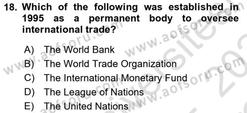 International Organization And Global Governance Dersi 2023 - 2024 Yılı Yaz Okulu Sınav Soruları 18. Soru