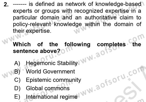 International Organization And Global Governance Dersi 2023 - 2024 Yılı Yaz Okulu Sınav Soruları 2. Soru