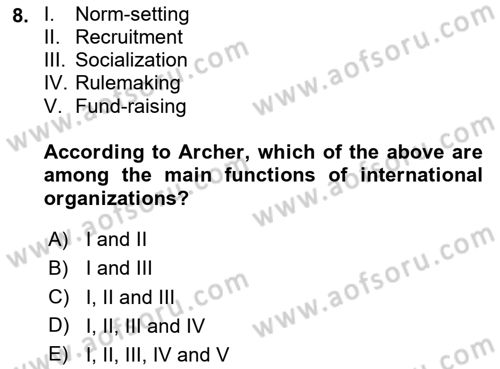 International Organization And Global Governance Dersi 2023 - 2024 Yılı Yaz Okulu Sınav Soruları 8. Soru