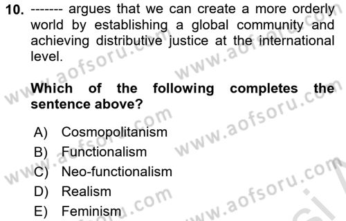 International Organization And Global Governance Dersi 2024 - 2025 Yılı (Vize) Ara Sınav Soruları 10. Soru