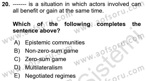 International Organization And Global Governance Dersi 2024 - 2025 Yılı (Vize) Ara Sınav Soruları 20. Soru