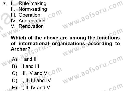 International Organization And Global Governance Dersi 2024 - 2025 Yılı (Vize) Ara Sınav Soruları 7. Soru