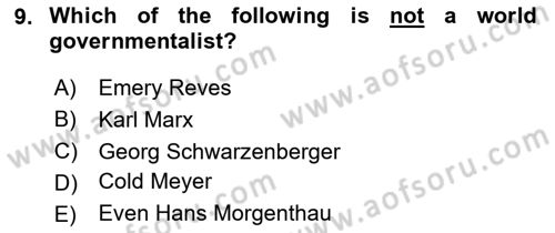 International Organization And Global Governance Dersi 2024 - 2025 Yılı (Vize) Ara Sınav Soruları 9. Soru