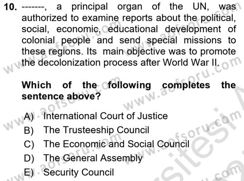 International Organization And Global Governance Dersi 2024 - 2025 Yılı (Final) Dönem Sonu Sınav Soruları 10. Soru