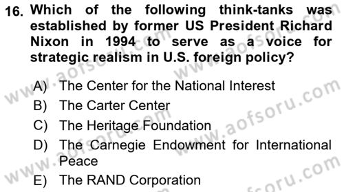 International Organization And Global Governance Dersi 2024 - 2025 Yılı (Final) Dönem Sonu Sınav Soruları 16. Soru