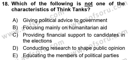 International Organization And Global Governance Dersi 2024 - 2025 Yılı (Final) Dönem Sonu Sınav Soruları 18. Soru