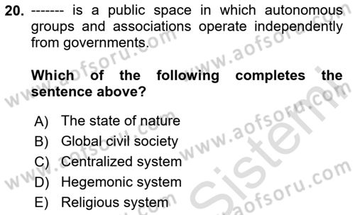 International Organization And Global Governance Dersi 2024 - 2025 Yılı (Final) Dönem Sonu Sınav Soruları 20. Soru