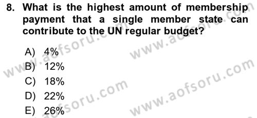International Organization And Global Governance Dersi 2024 - 2025 Yılı (Final) Dönem Sonu Sınav Soruları 8. Soru
