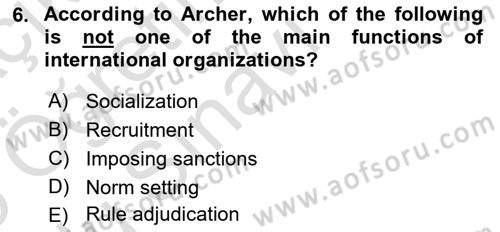 International Organization And Global Governance Dersi 2024 - 2025 Yılı Yaz Okulu Sınav Soruları 6. Soru