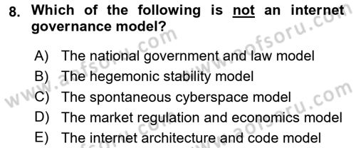 International Organization And Global Governance Dersi 2024 - 2025 Yılı Yaz Okulu Sınav Soruları 8. Soru