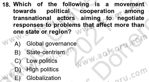 Regional Organizations Dersi 2021 - 2022 Yılı (Final) Dönem Sonu Sınav Soruları 18. Soru