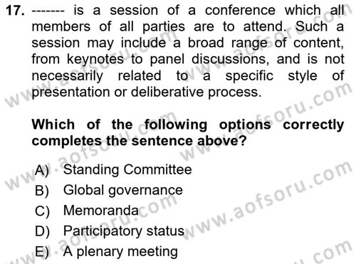 Regional Organizations Dersi 2024 - 2025 Yılı (Final) Dönem Sonu Sınav Soruları 17. Soru