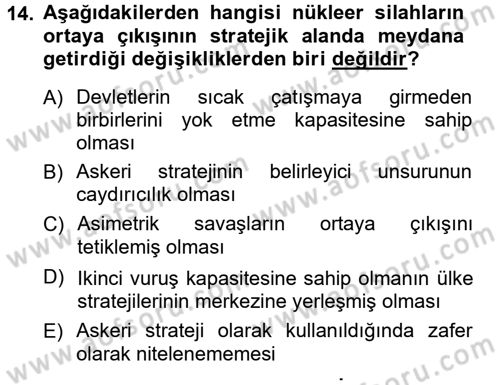 Strateji ve Güvenlik Dersi 2012 - 2013 Yılı (Vize) Ara Sınav Soruları 14. Soru