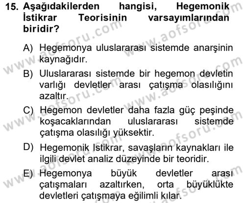 Strateji ve Güvenlik Dersi 2012 - 2013 Yılı (Vize) Ara Sınav Soruları 15. Soru