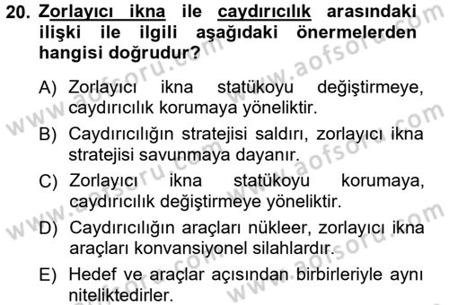 Strateji ve Güvenlik Dersi Ara Sınavı Deneme Sınav Soruları 20. Soru