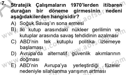 Strateji ve Güvenlik Dersi Ara Sınavı Deneme Sınav Soruları 7. Soru