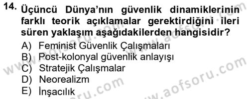 Strateji ve Güvenlik Dersi 2012 - 2013 Yılı (Final) Dönem Sonu Sınav Soruları 14. Soru