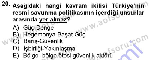 Strateji ve Güvenlik Dersi 2012 - 2013 Yılı (Final) Dönem Sonu Sınav Soruları 20. Soru