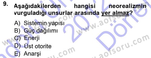 Strateji ve Güvenlik Dersi 2012 - 2013 Yılı (Final) Dönem Sonu Sınav Soruları 9. Soru