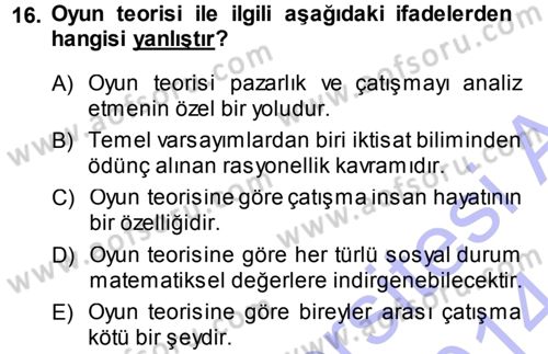 Strateji ve Güvenlik Dersi 2013 - 2014 Yılı (Vize) Ara Sınav Soruları 16. Soru