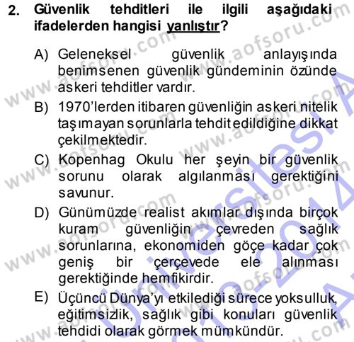 Strateji ve Güvenlik Dersi 2013 - 2014 Yılı (Vize) Ara Sınav Soruları 2. Soru