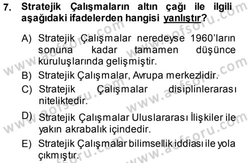 Strateji ve Güvenlik Dersi Ara Sınavı Deneme Sınav Soruları 7. Soru