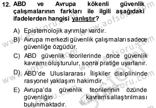 Strateji ve Güvenlik Dersi 2013 - 2014 Yılı Tek Ders Sınav Soruları 12. Soru