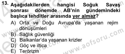 Strateji ve Güvenlik Dersi 2013 - 2014 Yılı Tek Ders Sınav Soruları 13. Soru