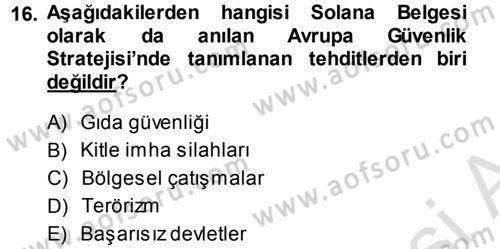 Strateji ve Güvenlik Dersi 2013 - 2014 Yılı Tek Ders Sınav Soruları 16. Soru