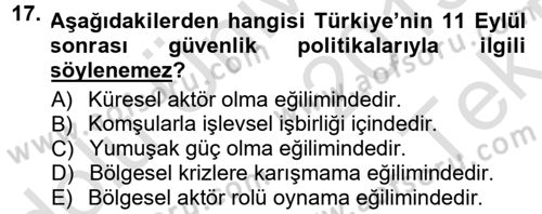 Strateji ve Güvenlik Dersi 2013 - 2014 Yılı Tek Ders Sınav Soruları 17. Soru