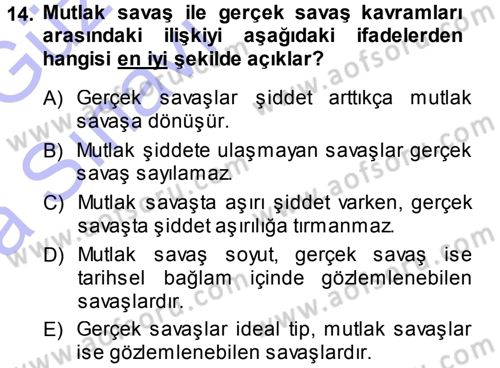 Strateji ve Güvenlik Dersi 2014 - 2015 Yılı (Vize) Ara Sınavı 14. Soru