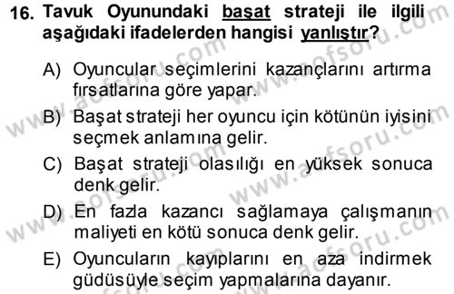 Strateji ve Güvenlik Dersi 2014 - 2015 Yılı (Vize) Ara Sınavı 16. Soru