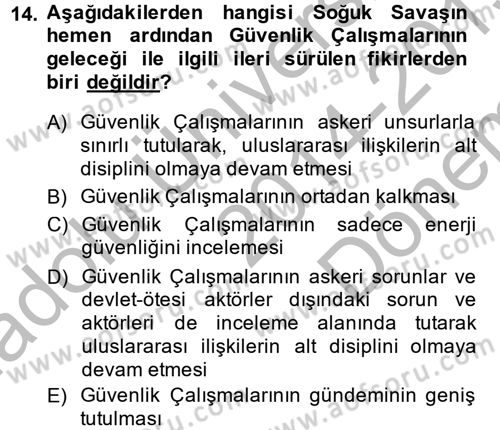 Strateji ve Güvenlik Dersi 2014 - 2015 Yılı (Final) Dönem Sonu Sınav Soruları 14. Soru