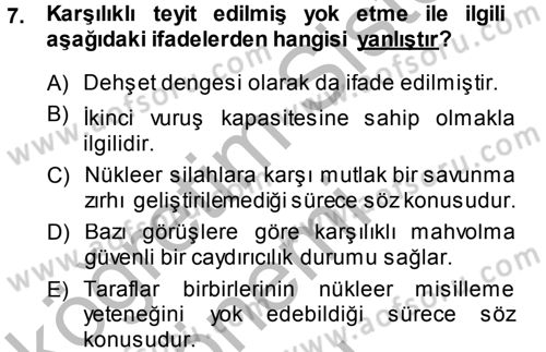 Strateji ve Güvenlik Dersi 2014 - 2015 Yılı (Final) Dönem Sonu Sınav Soruları 7. Soru