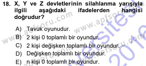Strateji ve Güvenlik Dersi 2015 - 2016 Yılı (Vize) Ara Sınav Soruları 18. Soru