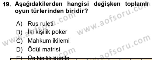 Strateji ve Güvenlik Dersi 2015 - 2016 Yılı (Vize) Ara Sınav Soruları 19. Soru