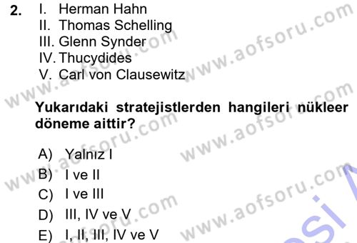 Strateji ve Güvenlik Dersi 2015 - 2016 Yılı (Vize) Ara Sınav Soruları 2. Soru
