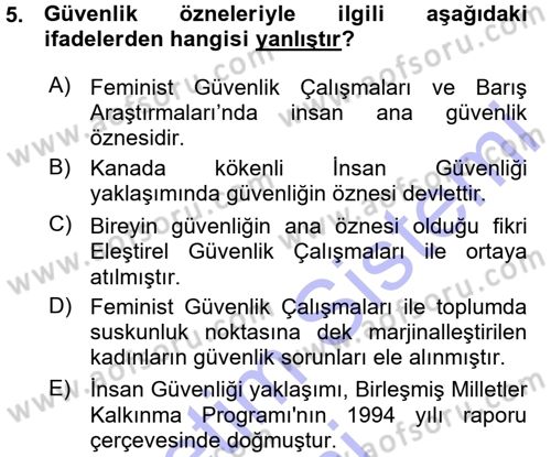 Strateji ve Güvenlik Dersi Ara Sınavı Deneme Sınav Soruları 5. Soru